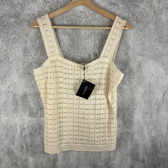 NEW ST. JOHN Cream Open Knit Square Neckline Sleeveless Top Large MSRP $415 - Picture 1 of 9